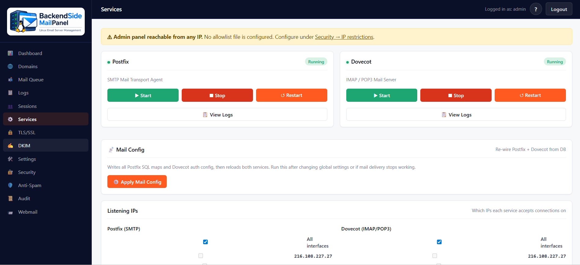 Services tab