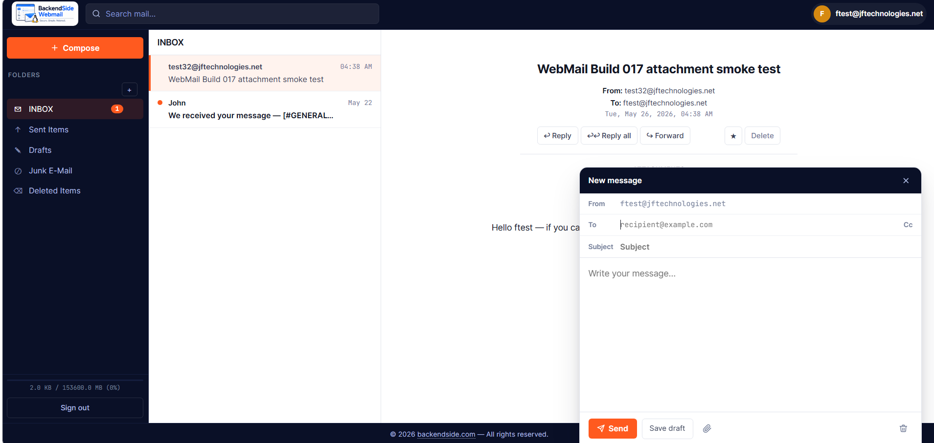 Compose new message popover